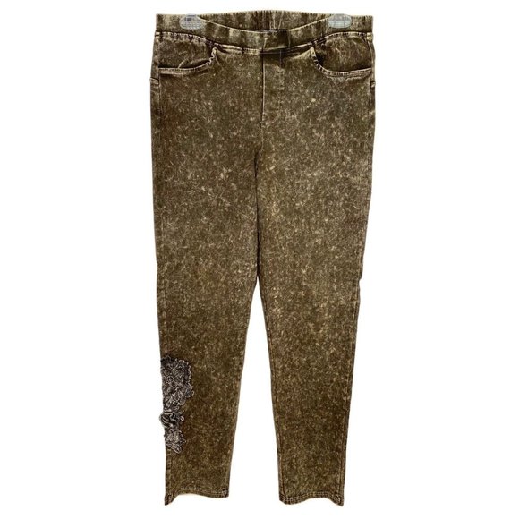 Impulse California Women's Pull On Pants‎ Size Large Stretch Embroidered Brown - Picture 1 of 6